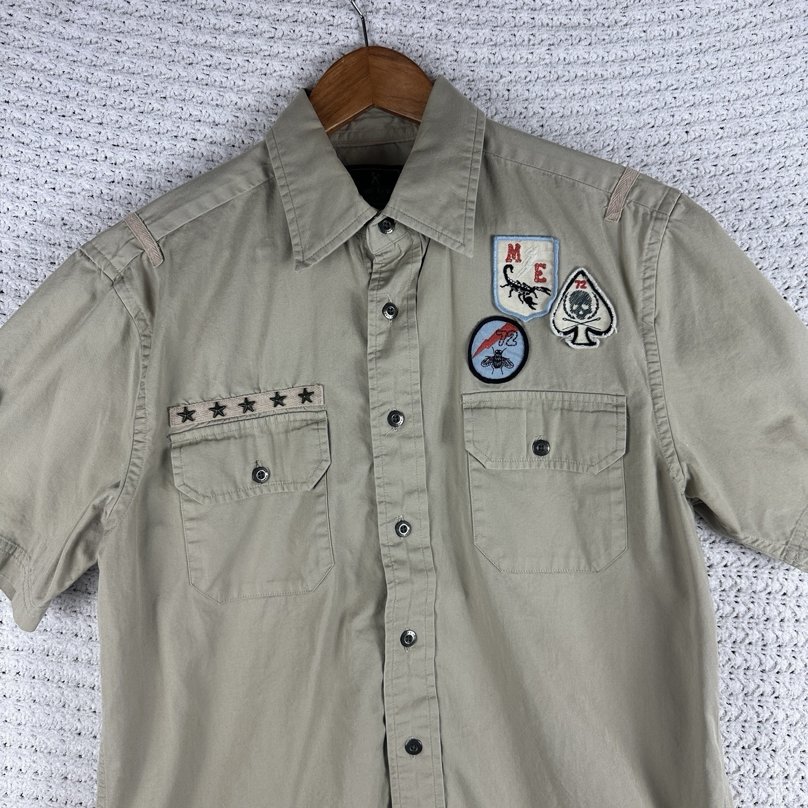 Marc Ecko Button Up Shirt Mens M Patch Military Utility Streetwear Y2k